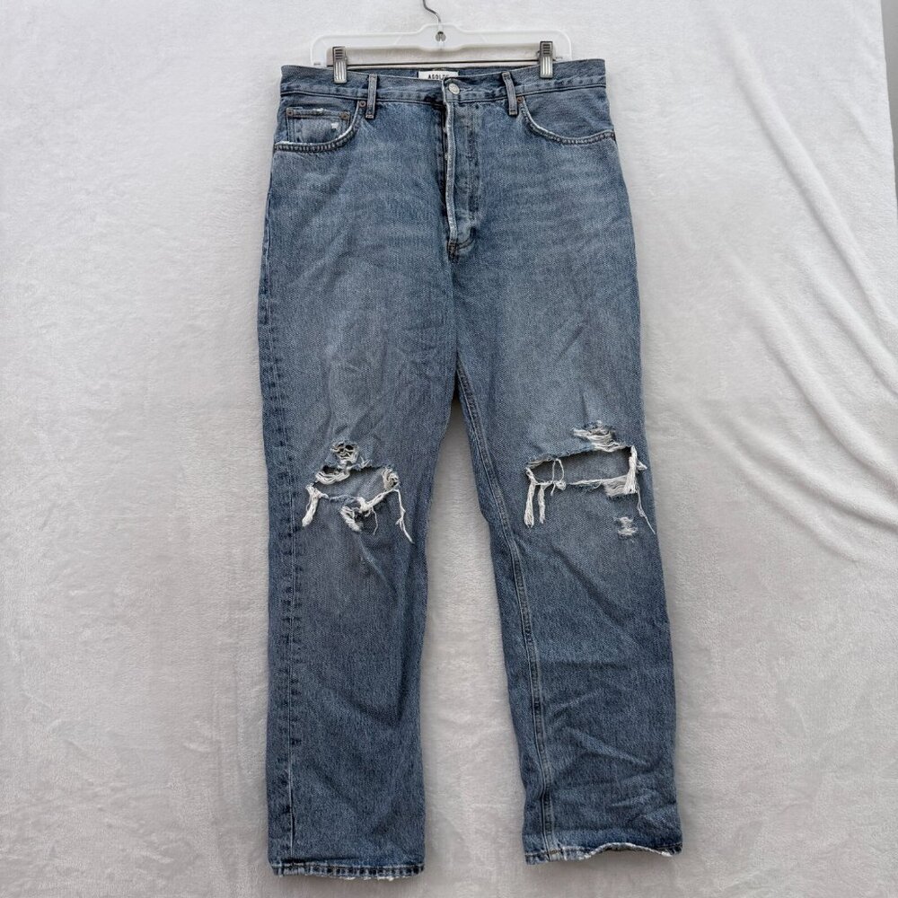 Agolde Jeans Womens 31 (34x29) Blue 90s Pinch Straight Leg High Rise Distressed